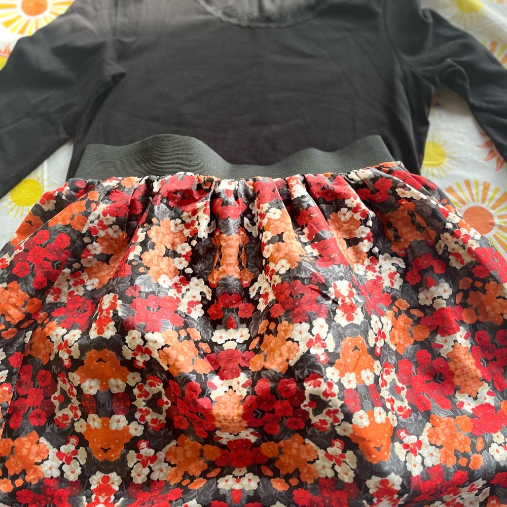 Laura Ashley Shirt paired with Floral Mini Skirt - Black and Red. 2pieces!